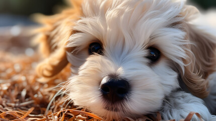 Close up of a fluffy puppy