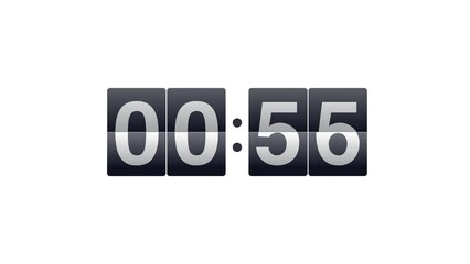 Countdown clock timer in one minute. A flip clock counts down from 60 seconds to zero second.
