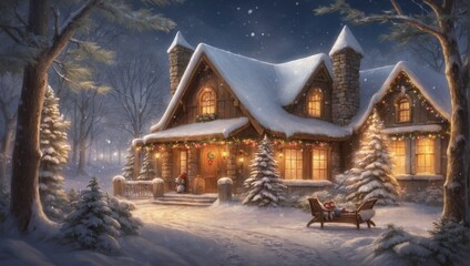 Fototapeta premium Christmas house in the snow