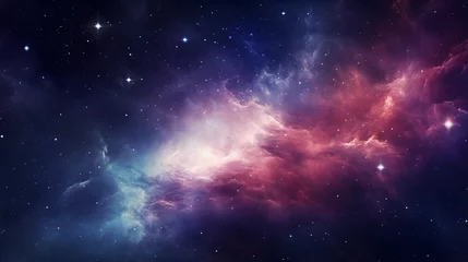 Foto auf Acrylglas Antireflex space galaxy background with nebula clouds and distant stars, purple and blue tones © @foxfotoco