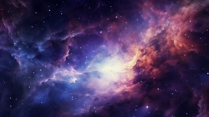 space galaxy background with nebula clouds and distant stars, purple and blue tones