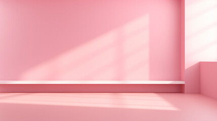 Naklejka premium Interior mockup of a pink pastel painted empty room, with soft warm light coming in from a window, abstract background with room for copy. 
