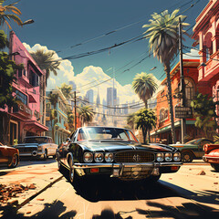 Naklejka premium street in the city car