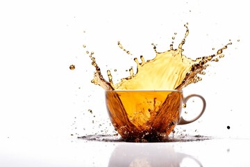 tea splash in cup on white. Generative AI