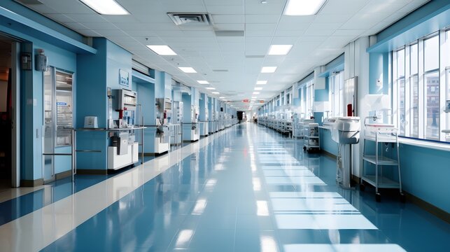 Hospital Corridor: Brightly Lit, Hygienic, and Organized