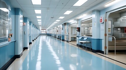 Hospital Corridor: Brightly Lit, Hygienic, and Organized - obrazy, fototapety, plakaty
