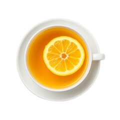cup of lemon tea top view isolated on white background, ai generated
