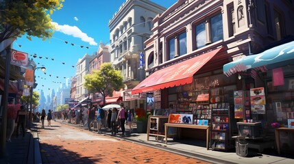 Fototapeta premium Sunny Vibrance: Street Corner Basking in Bright Daylight