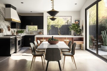 Fototapeta premium Clean Modern Kitchen Dining Room Decorating Renderings