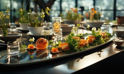 Fototapeta premium Top view some beautiful food served in cutlery