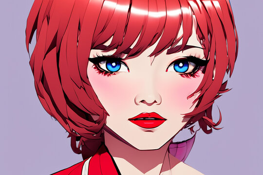 Women anime illustration. Avatar for a social network. Flat illustration of young fashion woman. Beautiful cartoon anime woman girl, cartoon female. Close up illustration of woman face.
