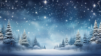 Fototapeta premium Snowing in the pines, illustration