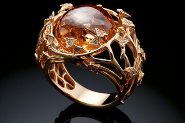 Transparent gold ring adorned with sparkling diamonds. Generative AI