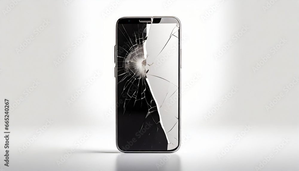 Poster broken smartphone or cellphone on a light background. failure concept. background with selective foc