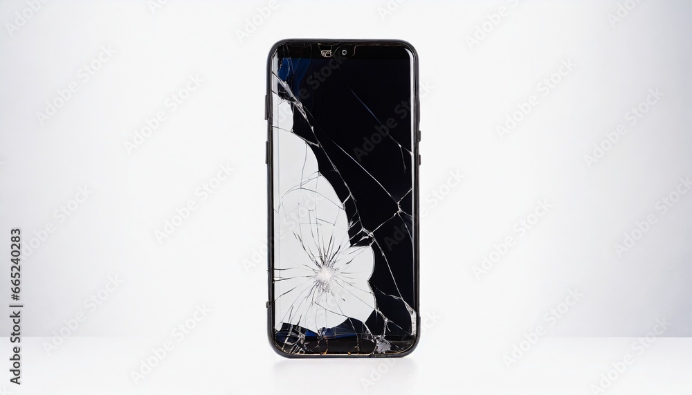 Poster broken smartphone or cellphone on a light background. problems concept. background with selective fo