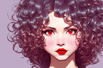 Anime face. Cartoon girl character. Female cartoon characters. Colorful anime illustration. Poster with anime girl. Illustration of nice cute woman for social network design. Avatar social network.