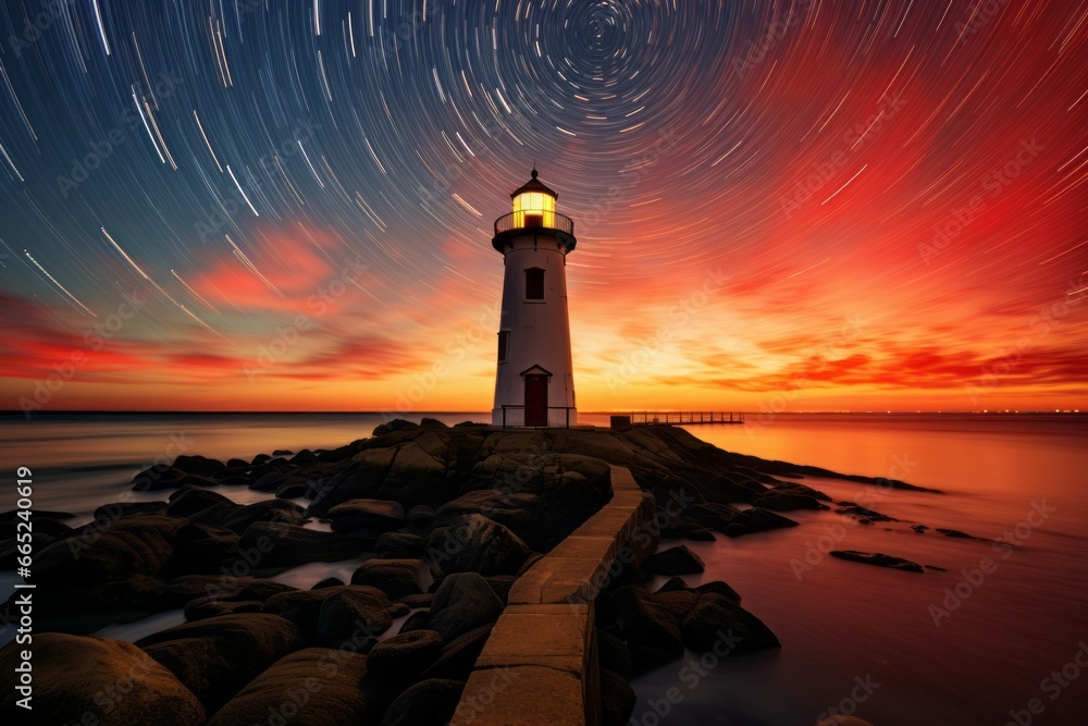 Poster lighthouse on the seashore. background with selective focus and copy space