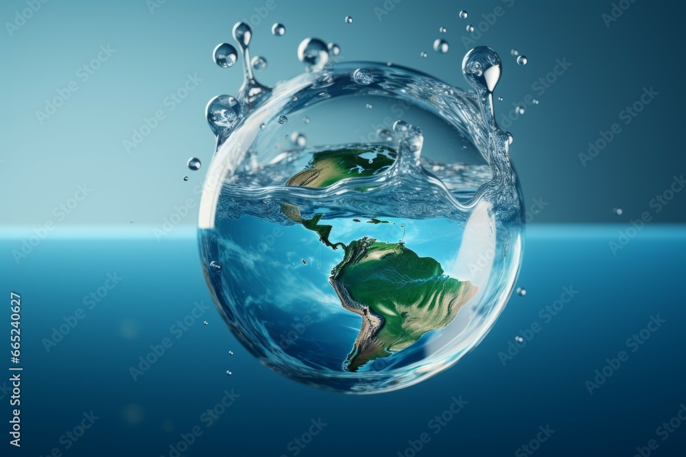 Poster the purest drinking water in the water saving concept. background with selective focus and copy spac