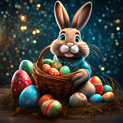 Fototapeta na wymiar Blossoms and Baskets: A Playful Easter Bunny Celebration