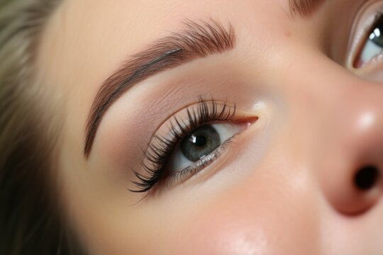 Permanent makeup or eyebrow tattoo. Background with selective focus and copy space