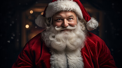 A front-view Portrait in HQ 4K of Santa Claus on Christmas