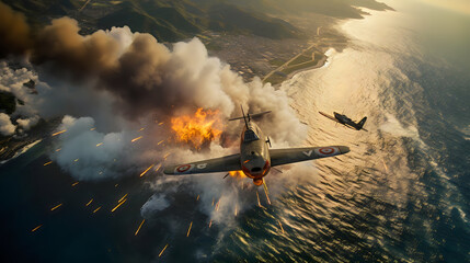 war airplane flying over the clouds