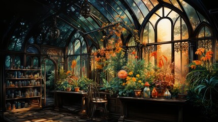 A beautiful greenhouse full of blooming flowers. 