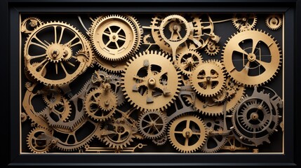 A 3D frame with intricate clockwork gears, an ode to precision engineering. - obrazy, fototapety, plakaty