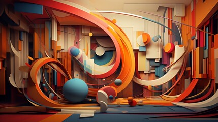 a symphony of shapes and colors in a 3D abstract environment that captivates the eye.