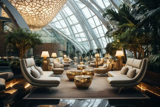 Opulent lounge decor at an airport in Thailand. Generative AI