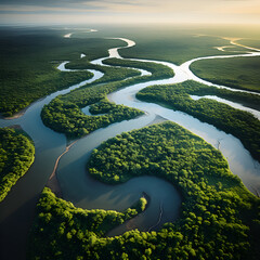 Aerial drone view of the Congo River 
