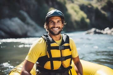 man on a river rafting adventure