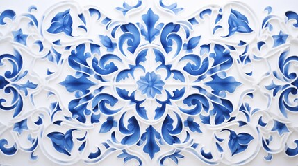 Design an intricate 3D blue pattern that dances with light and shadow on a blank white canvas.