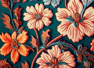 Wandaufkleber Fabric textile vintage, pattern floral batik, decorative background batik, batik flower, fabric, textile, vintage, pattern, floral, batik, decorative © yogia10