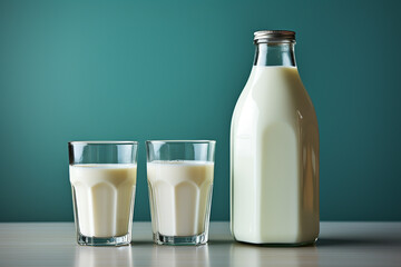 glass of milk and a bottle of milk side by side. 