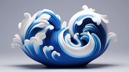 Sculpt an intricate 3D blue object that showcases aesthetic balance on a crisp white background.