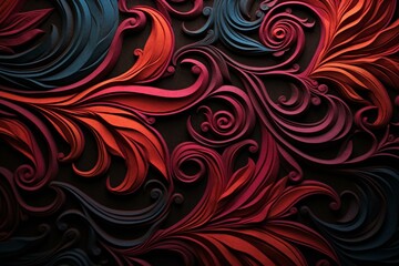 Textured with waves and swirls. Dark wallpaper with glowing vibrant accents. Generative AI