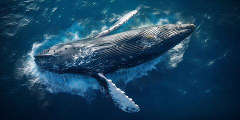 blue whale swimming in the ocean A whale jumps out of the water. AI Generative