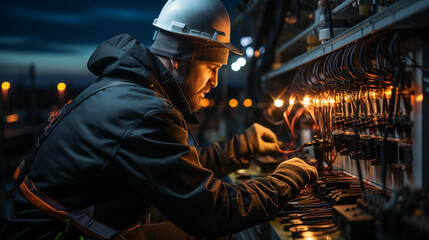 Technician doing maintenance at 5G antenna tower
