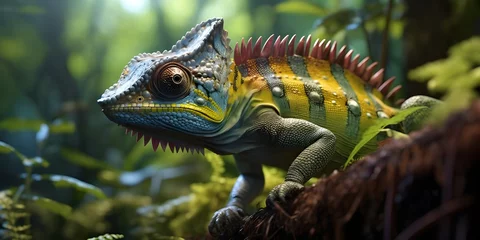 Foto op Plexiglas chameleon on a branch © toomi123