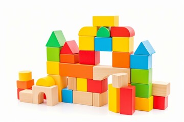 Colorful wooden blocks for children's toy isolated on white. Generative AI