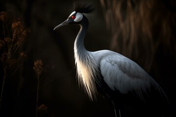 A stunning bird standing tall with a long neck and graceful feathers. Generative AI