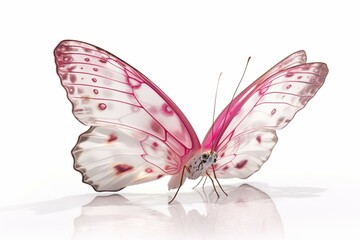 Pink butterfly on white background. Generative AI