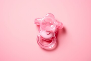 Baby pacifier above view on pink background. Generative AI