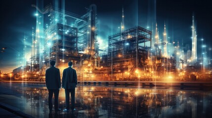 Modern factory, communication network. Telecommunication. IoT, Internet of Things, ICT, Information communication Technology,. Smart factory. Digital transformation, cloud connecting, generate by AI