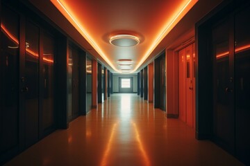 An empty corridor with bright lighting and abstract elements. Generative AI