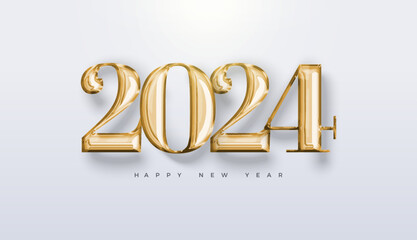 Classic number 2024. With luxurious and elegant 3D gold foil numbers. Premium vector happy new year 2024 celebration.