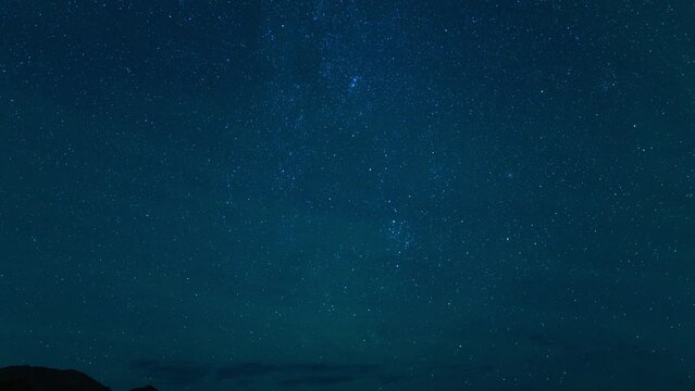 Perseid Meteor Shower Airglow Milky Way Galaxy 35mm Northeast Sky Tilt Down Over Sierra Nevada Mts California USA Time Lapse Blue