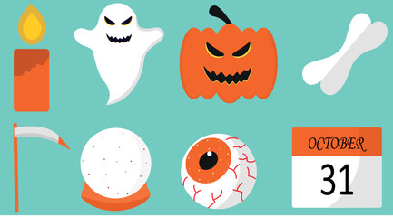 Collection of flat halloween elements