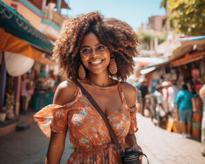 Digital Diva: Black Woman Social Media Influencer Elegantly Adorned in a Dress